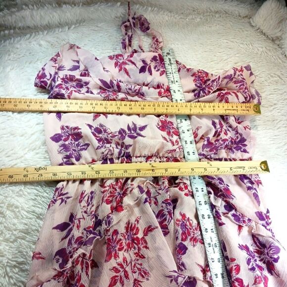 Express 90s Y2K Pink Asymmetrical Ruffled Floral Midi Sundress Womans L. Whimsy. - Picture 11 of 14